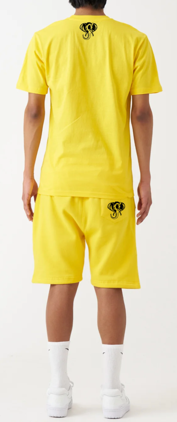 YELLOW WITH BLACK SPLASH T-SHIRT AND SHORT SET