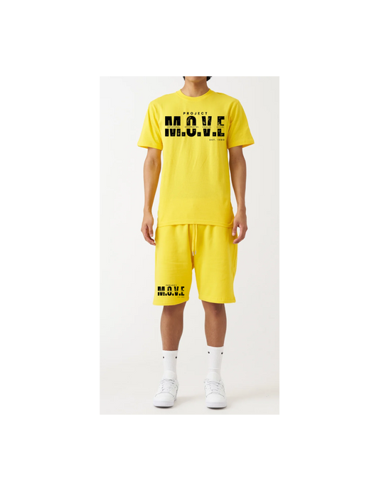 YELLOW WITH BLACK SPLASH T-SHIRT AND SHORT SET