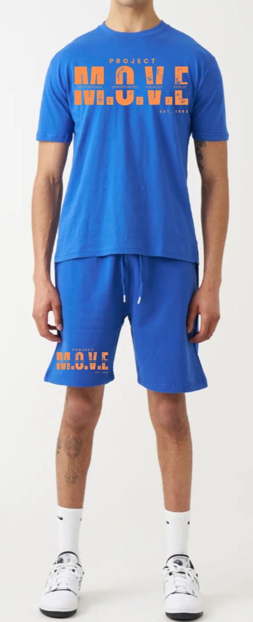 BLUE WITH ORANGE SPLASH T-SHIRT AND SHORT SET