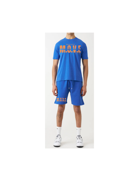 BLUE WITH ORANGE SPLASH T-SHIRT AND SHORT SET